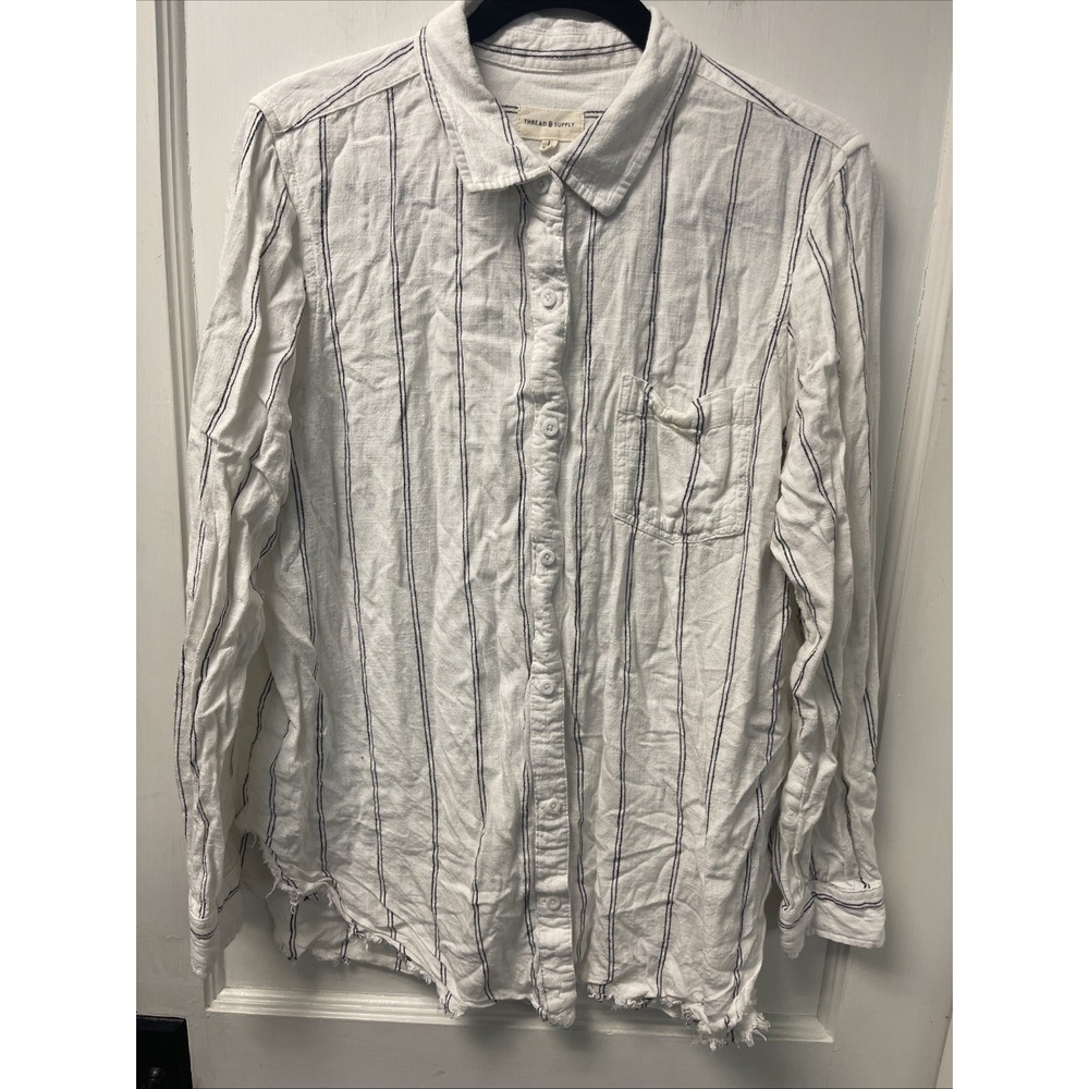 Thread And Supply Linen Blend Button Up Shirt Woman's Long Sleeve Large